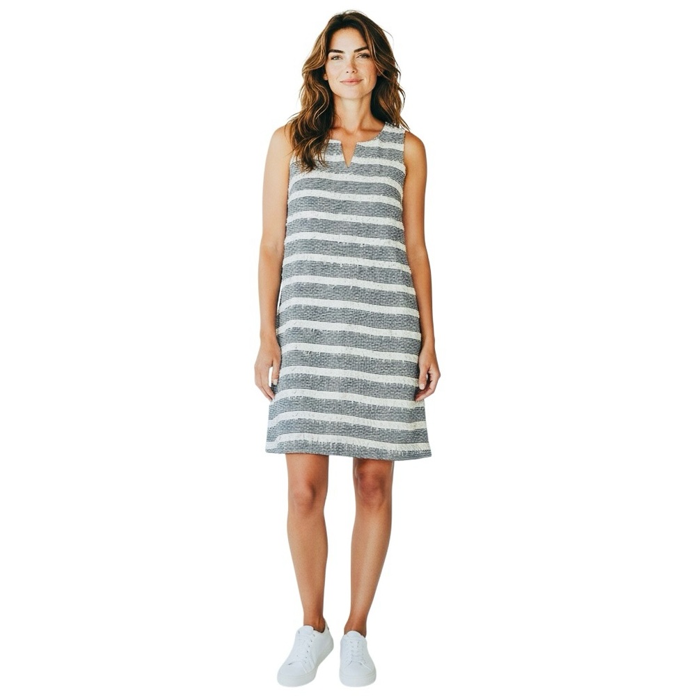J. McLaughlin Arroyo Fringe Striped Linen Dress size L